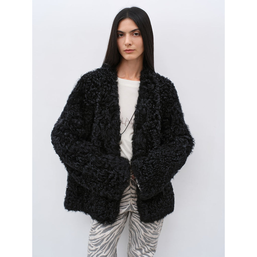 Mi pequeña chaqueta de piel de oveja negra rizada toscana importada