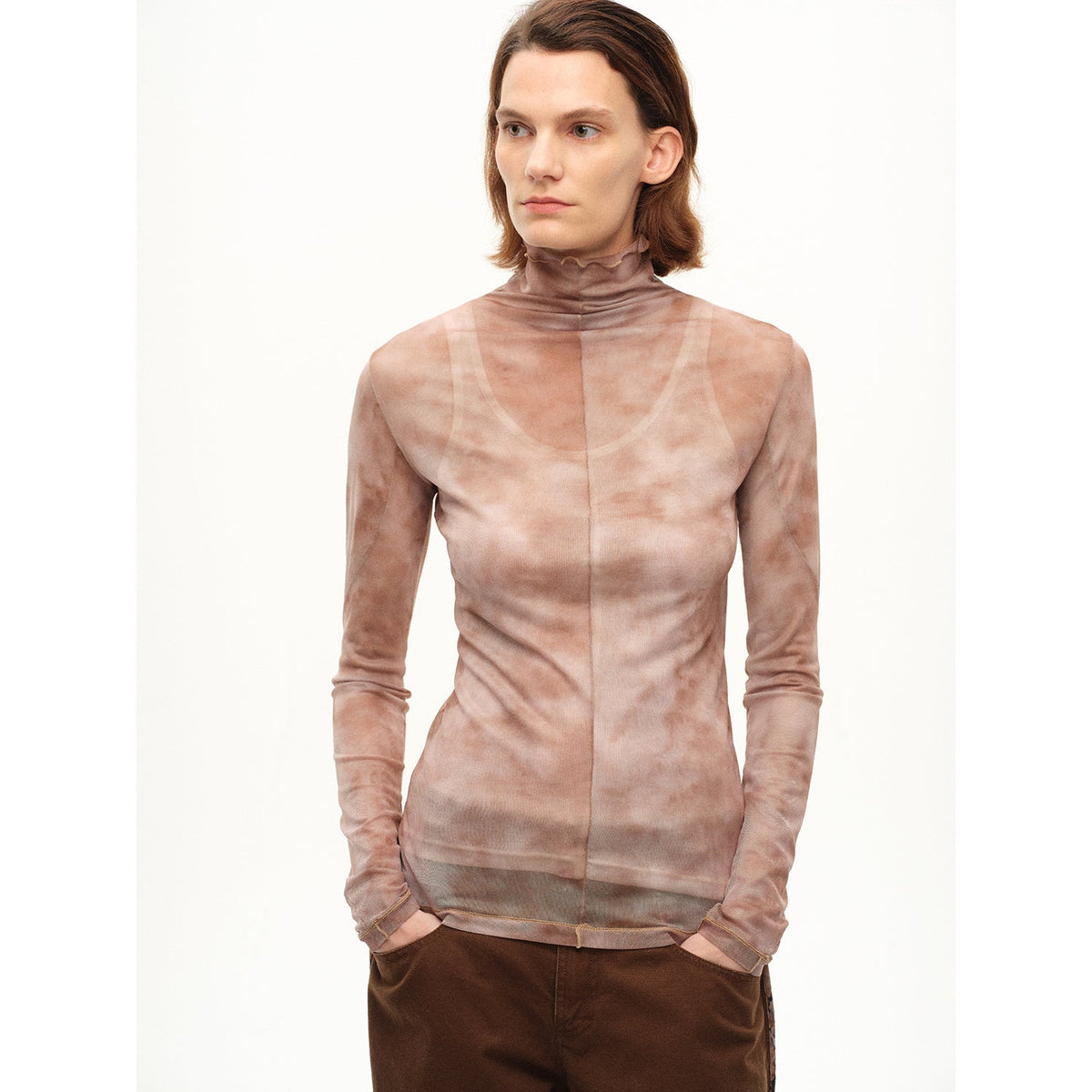 [FF×JW Rich Dusk] Exquisite and Fashionable Mesh Rendering High Collar T-Shirt Bottoming Shirt