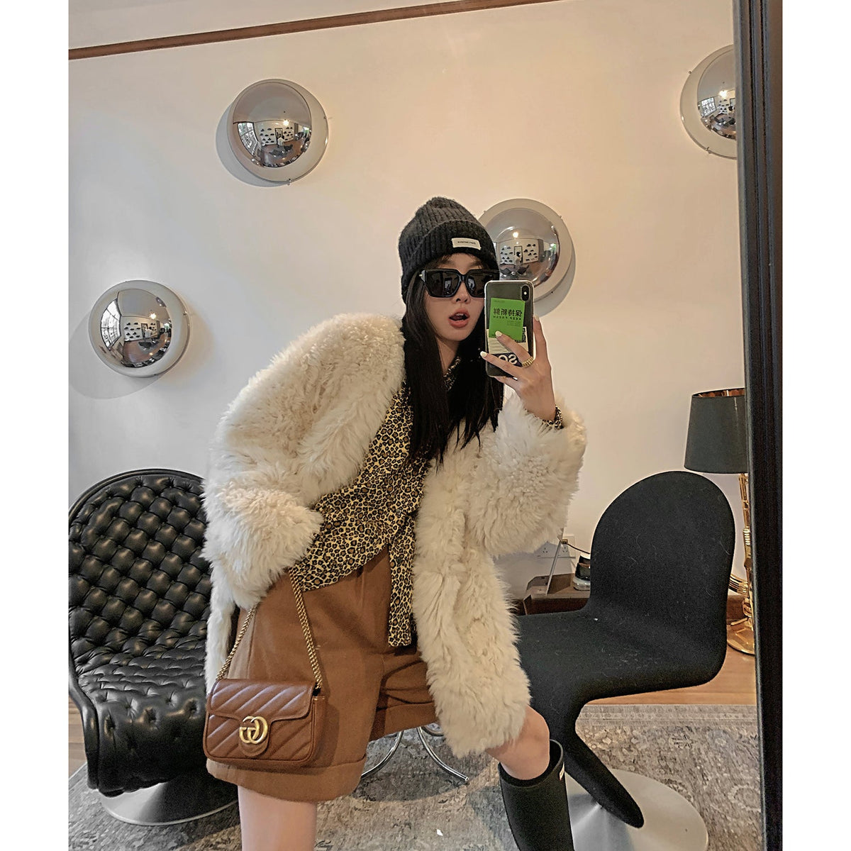 Peach Oolong Tuscan Sheepskin Coat Winter