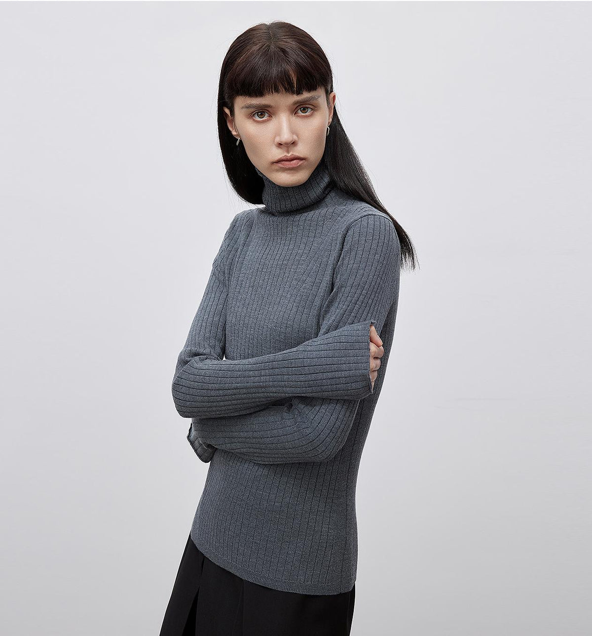 Suéter de punto ajustado para mujer "Moonlight Essence", camisa interior de cuello de pelo de lana 48S lavable a máquina