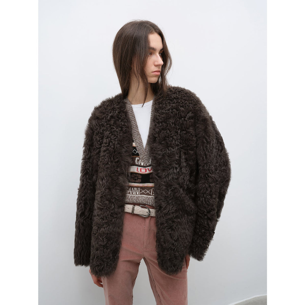 Castle Dusk Fashionable Casual V-Neck Italian Tuscan Sheepskin Coat