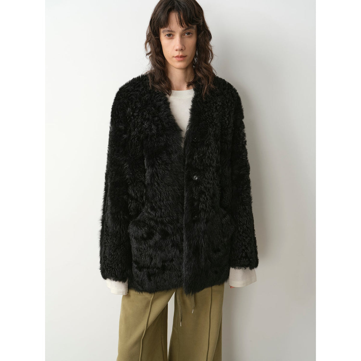 Castle Dusk Fashionable Casual V-Neck Italian Tuscan Sheepskin Coat