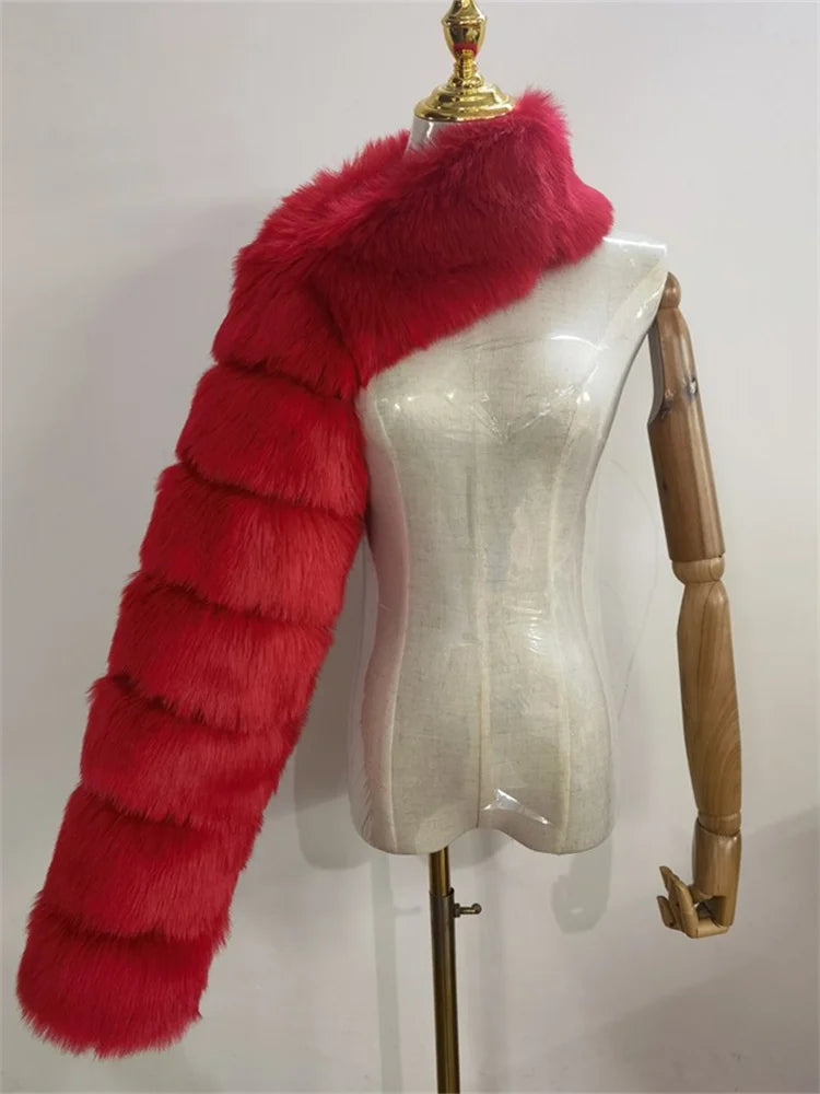 Winter Warm Clothes 2022 Pink Black Faux Fur Coats Women Long Sleeve Crop Top Gray White Faux Fur Jackets for Women Wholesale