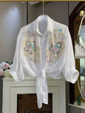 Sparkle Sequines Embroidery Blouses Shirts for Women Cardigans Spring Summer Sunscreen Top Korean Popular Clothes