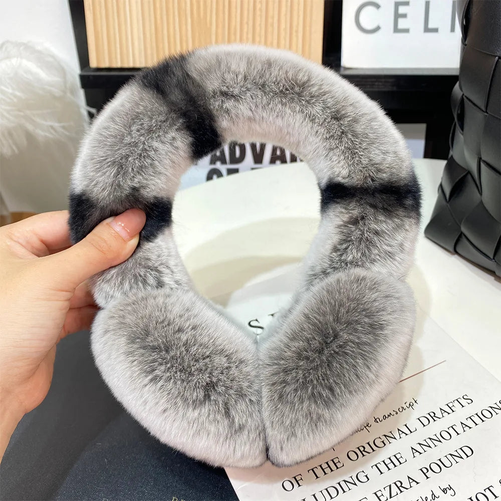 Ear Muffs for Women Winter EarWarmers Soft Warm Cable Furry Real Rex Rabbit Ear Covers for Cold Weather