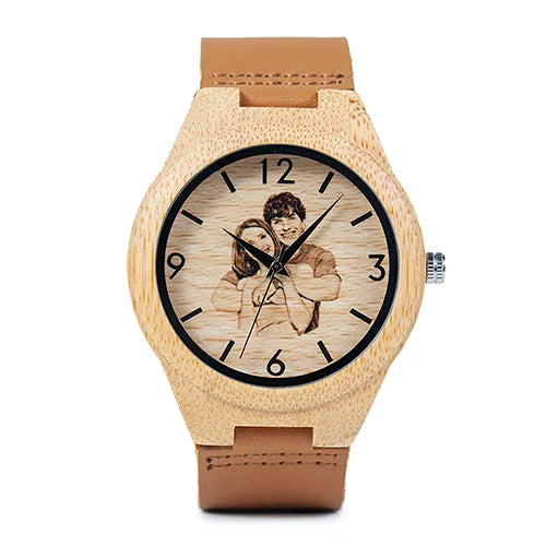 Reloj de madera para hombre y mujer BOBO BIRD, regalo creativo con impresión UV de fotos personalizadas, regalo personalizado OEM