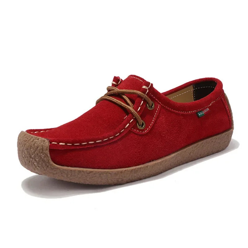 BEYARNE Brand Women Genuine Leather Flat Shoes Lace Up Sneakers Autumn Oxford Shoes Female Loafers Casual Suede Flats Stitching
