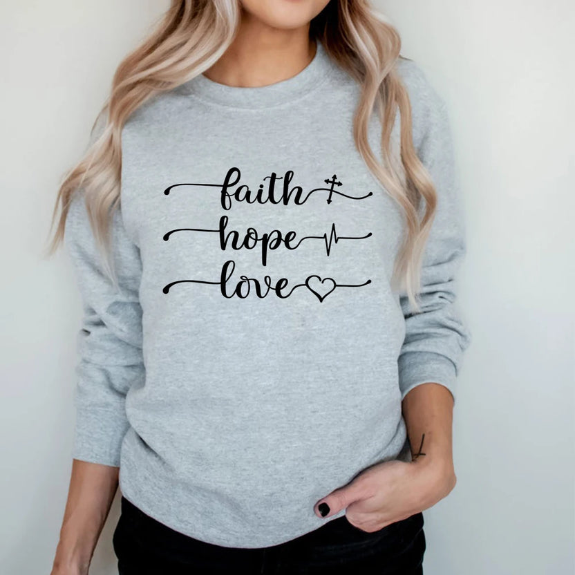 Faith Hope Love Sweatshirt Vertical Cross Religious Pullover Women Christian Bible Verse Crewneck Sweatshirts Funny Sayings Tops