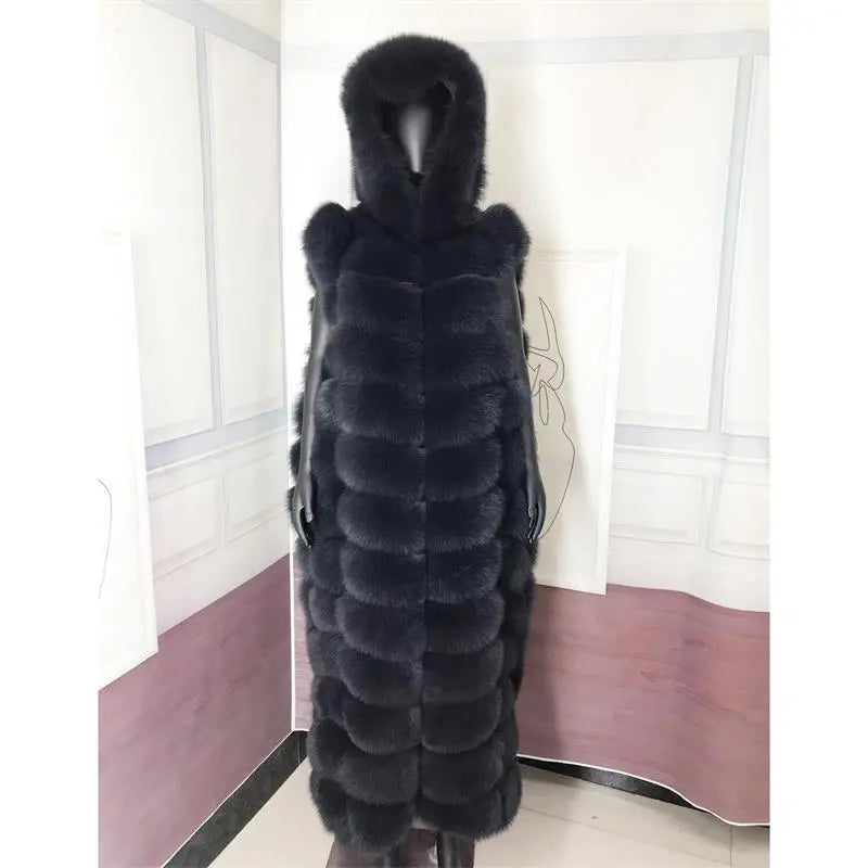 Lengthening Real Fox Fur Vest Natural Fur Coat for Jacket Female Coats Hood Waistcoat Long Fur Coats Real Fur Fox Vest Jacket