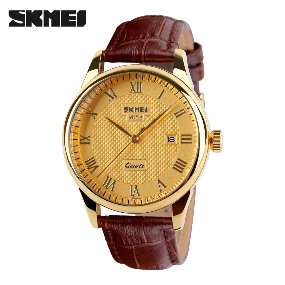 SKMEI 9058 Quartz Leather Strap Watch for Men and Women