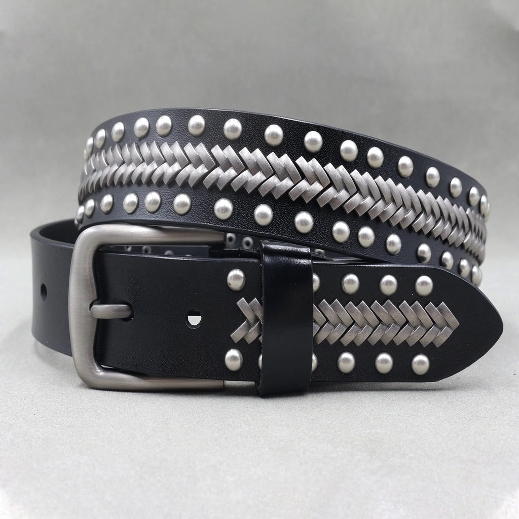 Heavy Metal Punk Belt Genuine Leather Hip Hop Belts for Men Cross Rivet Jeans Belt Male Strap Ceinture Homme Designer Belt