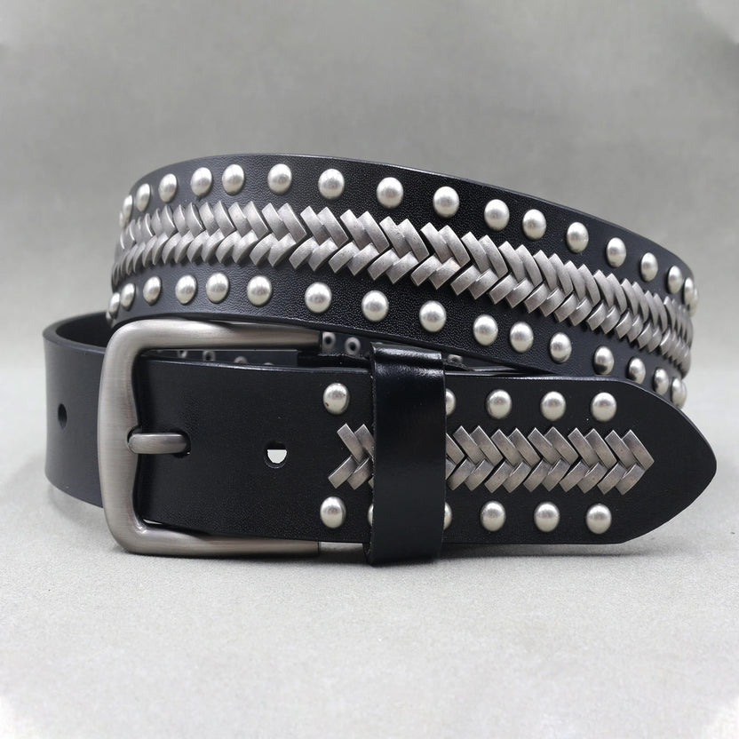 Heavy Metal Punk Belt Genuine Leather Hip Hop Belts for Men Cross Rivet Jeans Belt Male Strap Ceinture Homme Designer Belt