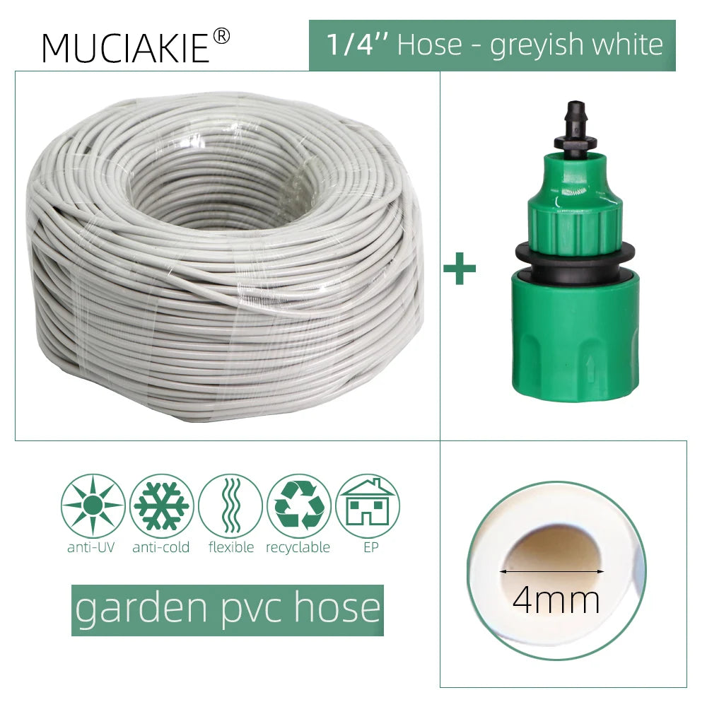 Manguera de agua para jardín de 10/20/25/40 metros, 4/7 mm, con conector rápido, tubo de riego por microgoteo y nebulización, manguera de PVC de 1/4'', nueva.