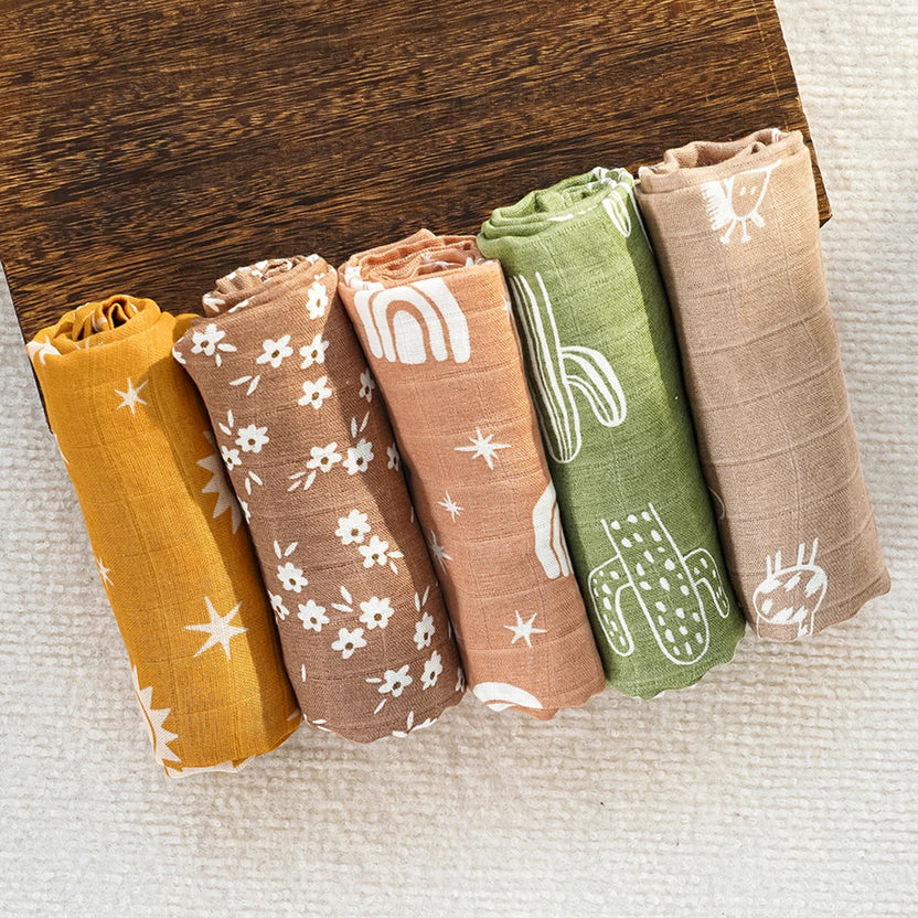 Kangobaby #My Soft Life# New 5pcs Pack Multi-Functional Bamboo Cotton Newborn Muslin Bib Antibacterial Baby Burp Cloth Set