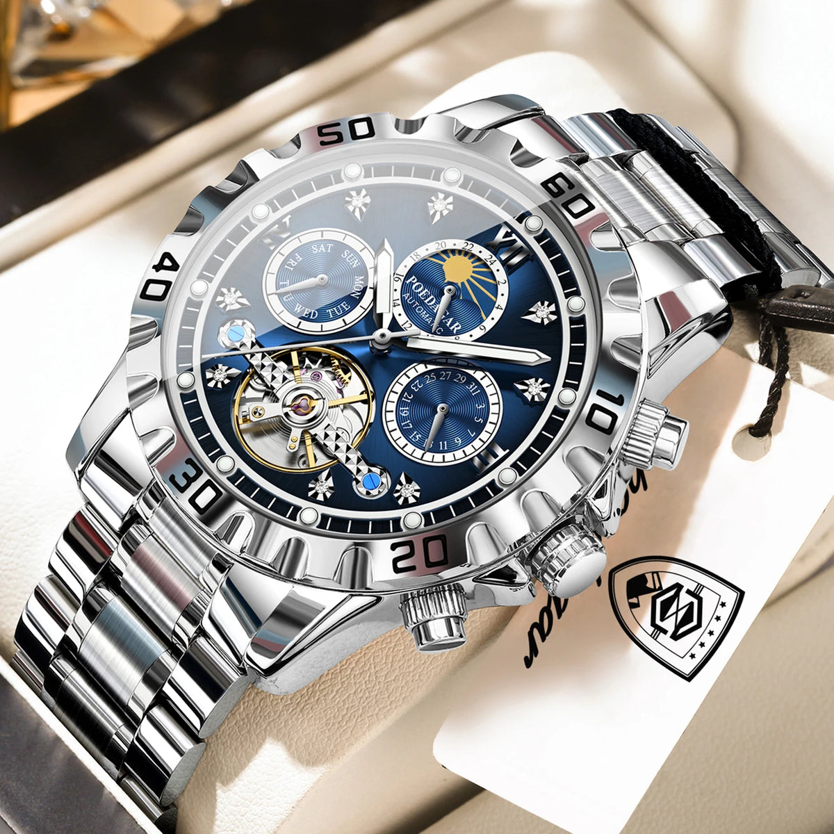 POEDAGAR Lovers Wristwatch Mechanical Waterproof Boyfriend Watch Hollow Tourbillon Automatic Stainless Steel Men's Watches Reloj