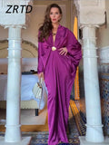 Women's Pleated Ankle-Length Dress With V-Neck And Batwing Sleeves