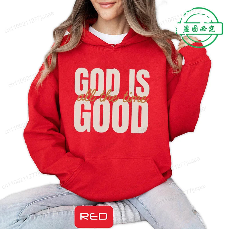 Retro Christian Sweatshirt,God Is Good All the Time Hoodies,Christian Christmas Sportwear,Faith Fleeece Sweatshirt for Women Top