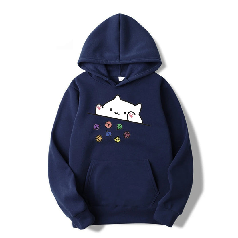 Bluza z kapturem dla Mistrza Gry z kotem rzucającym kośćmi, do gier RPG, urocza bluza dla miłośnika kotów, retro DnD, unisex