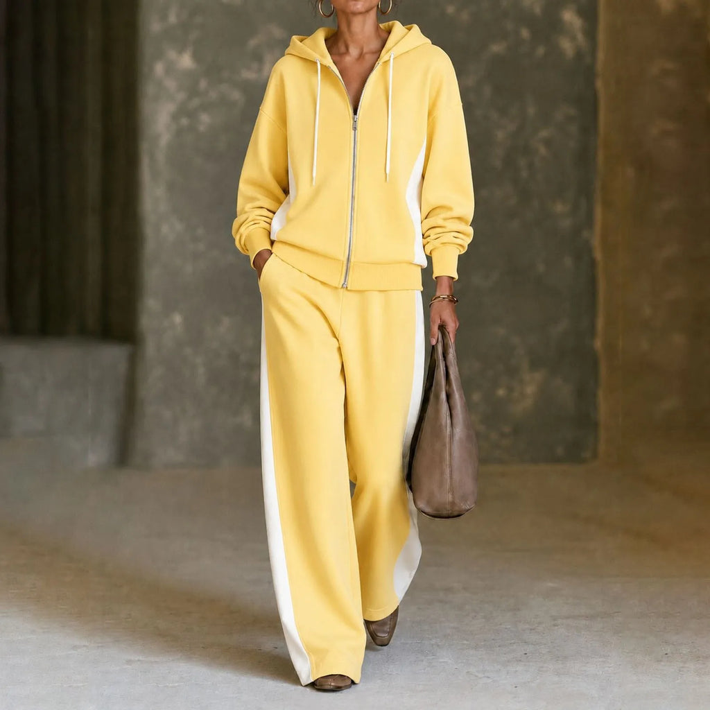 Women's Polyester 2-Piece Sweat Set Zip Hoodie and Baggy Pants