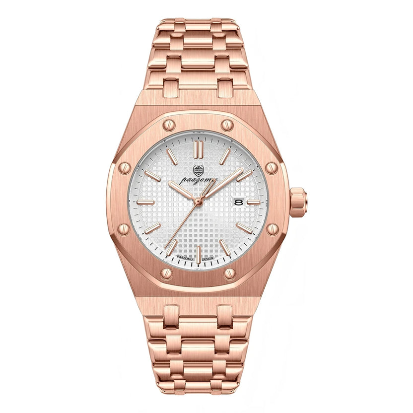 Reloj de pulsera personalizado PAAZOMU para hombre, reloj de cuarzo de acero inoxidable, resistente al agua, luminoso, con fecha, para hombre