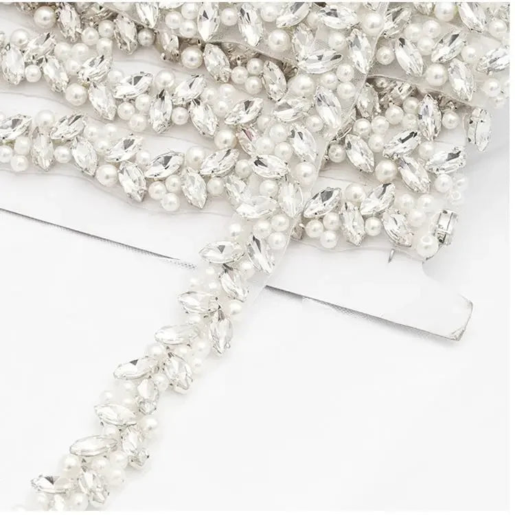 Garniture d'applique en strass perlée à la main JLZXSY, ceinture de mariée DIY à coudre ou thermocoller, accessoire de mariage en cristal