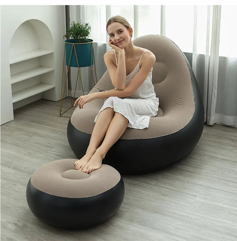 Aufblasbarer Loungesessel für Erwachsene, faltbares tragbares Lazy Sofa mit Fußhocker, Luftsofa für Wohn- und Schlafzimmer