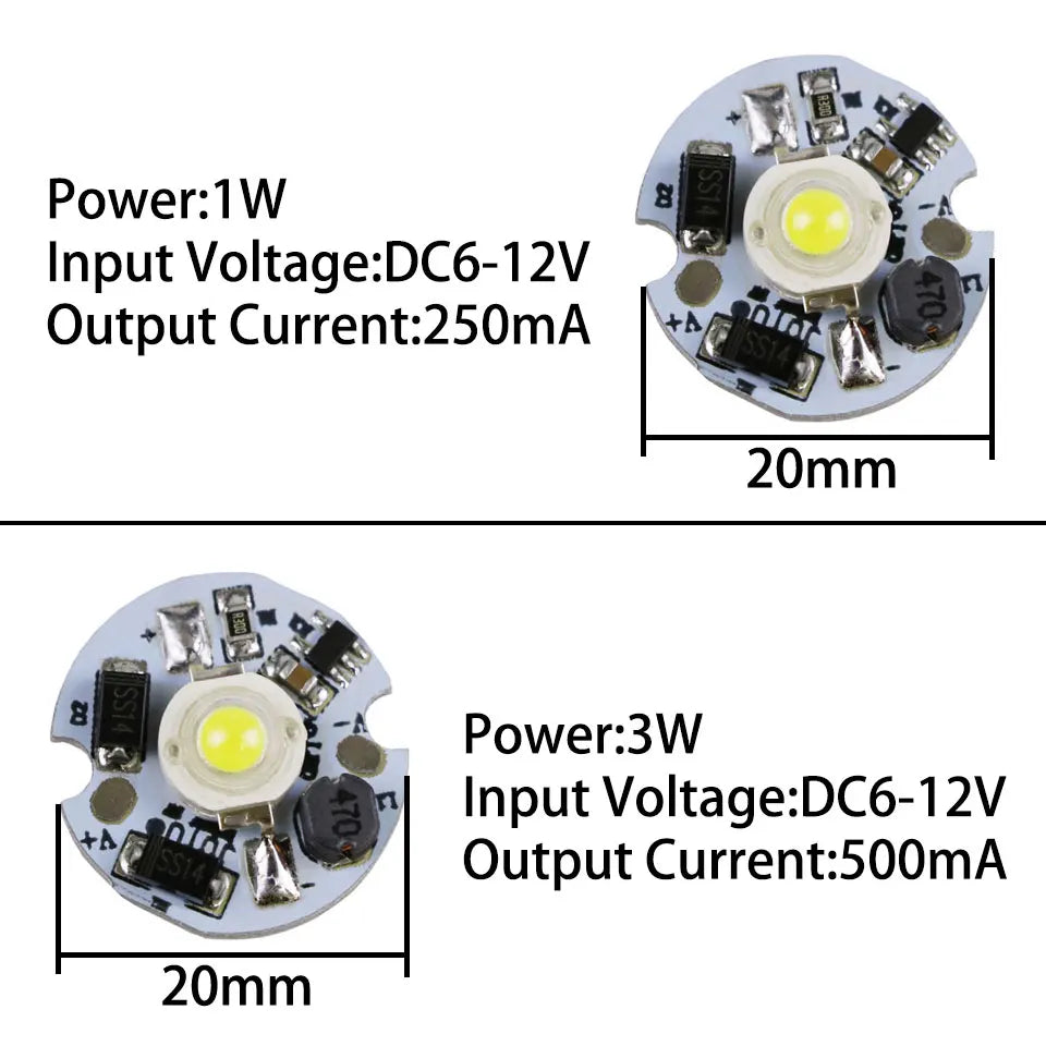 Płytka świetlna LED 1W 3W, układ bezsterownikowy DC3-5V/6-12V/12-24V, moduł źródła światła zasilany bateryjnie z przewodem 15 cm do samodzielnego montażu żarówki