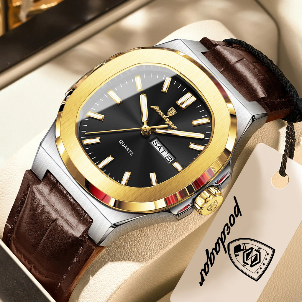 POEDAGAR Men's Fashion Leather Strap Waterproof Wristwatch