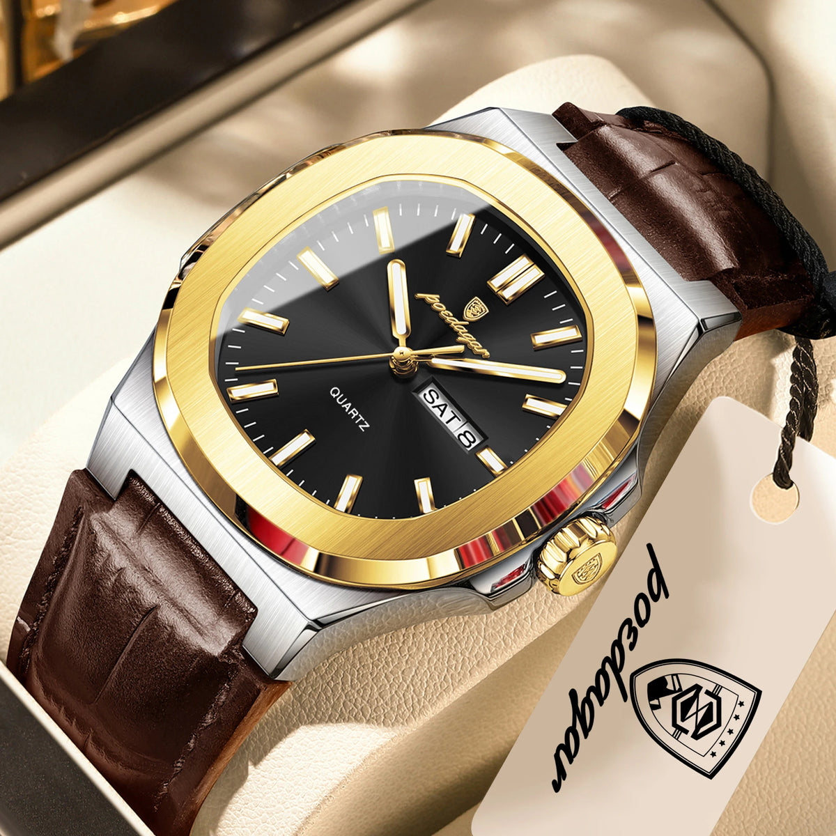 POEDAGAR Men's Fashion Leather Strap Waterproof Wristwatch