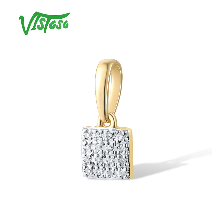 VISTOSO Gold Pendants for Women Authentic 14K & 9K Rose White Gold Sparkling Diamond Simple Square Pendant Wedding Fine Jewelryk