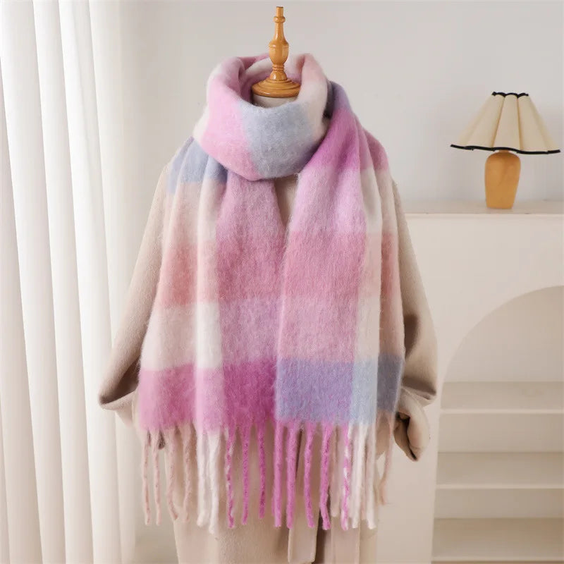 2026 Winter Thick Warm Scarf Women Cashmere Shawl and Wraps Pashmina Neckerchief Bufanda Female Rainbow Hairy Tessel Echarpe New