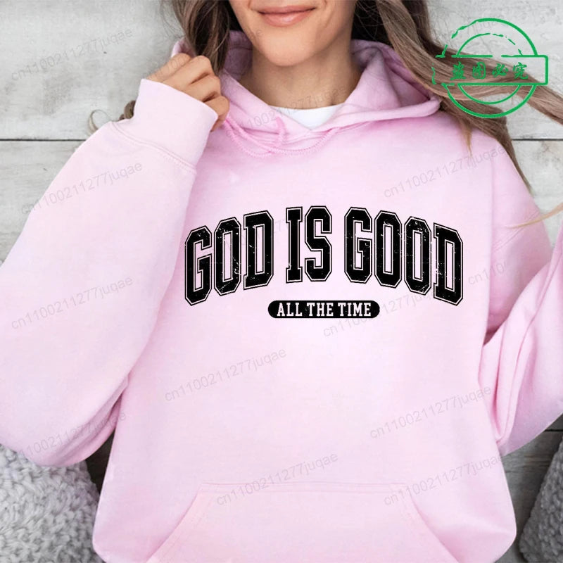 Retro Christian Sweatshirt,God Is Good All the Time Hoodies,Christian Christmas Sportwear,Faith Fleeece Sweatshirt for Women Top