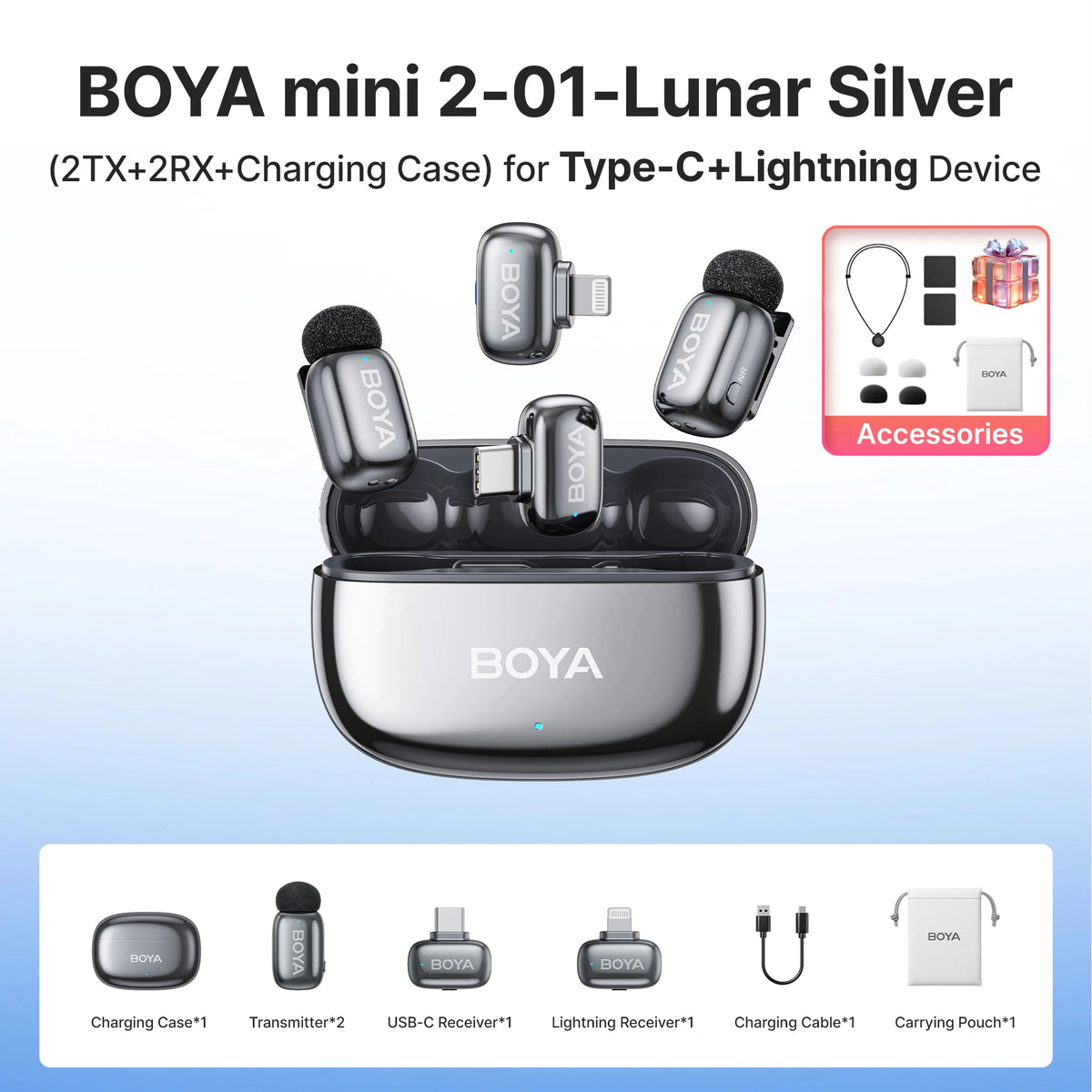 Micrófono de solapa inalámbrico BOYA Mini 2 con reducción de ruido por IA