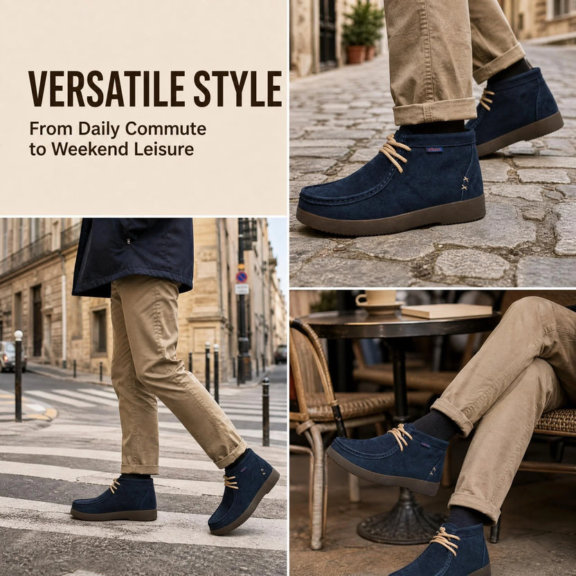 Genuine Leather Hand-Sewn Stitching Mens Boots Casual, Mocasines Para Hombre, Lace Up, Ankle Chukka Boots Slip on Lightweight