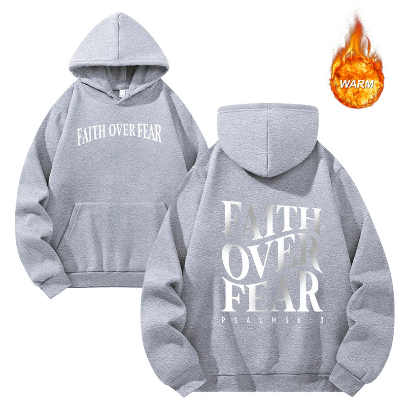 Faith Over Fear Printed Thickened Hoodies for Men Autumn and Winter Drawstring Pullover Sweatshirt Casual Commute Clothing