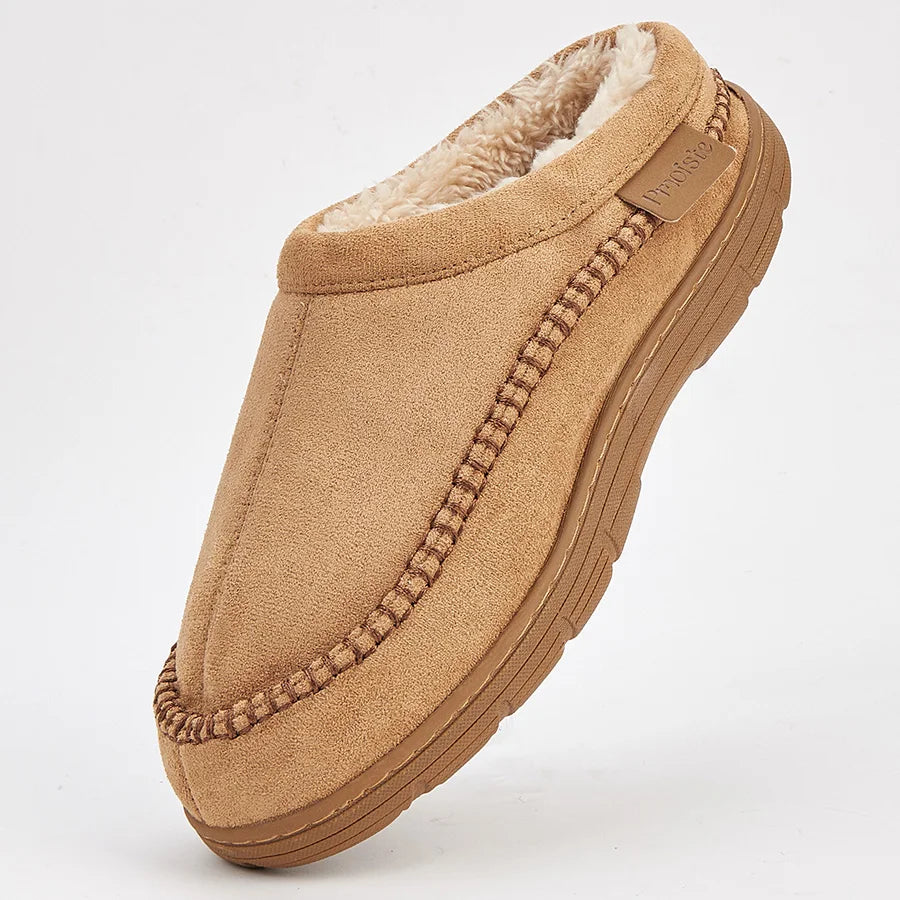 Winter Men's Suede Slippers TPR Sole Anti Slip Warm and Comfortable Memory Cotton Living Room Casual Shoes