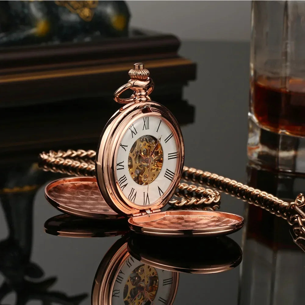 New Hand Wind Mechanical Men Pocket Watch Skeleton Dial Steampunk Necklace Pendant Vintage Dress Fob Watches for Weeding Gift
