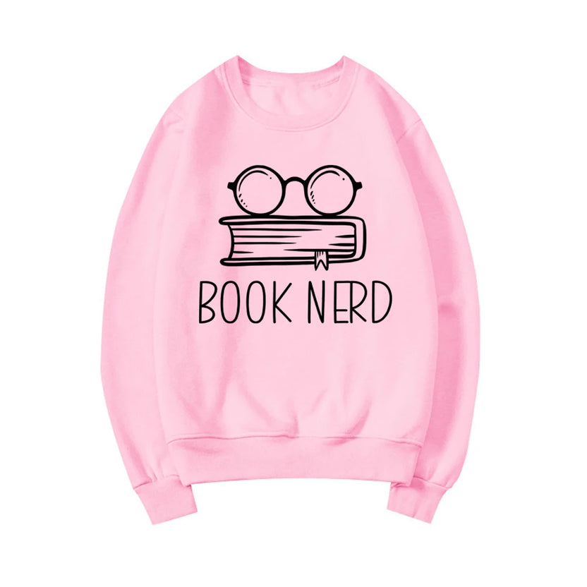 Bluza z napisem Book Nerd, szkielety, bluza dla moli książkowych, bluza unisex z długim rękawem, bluza bez kaptura, bluza do czytania, odzież dla bibliotekarzy, codzienne topy