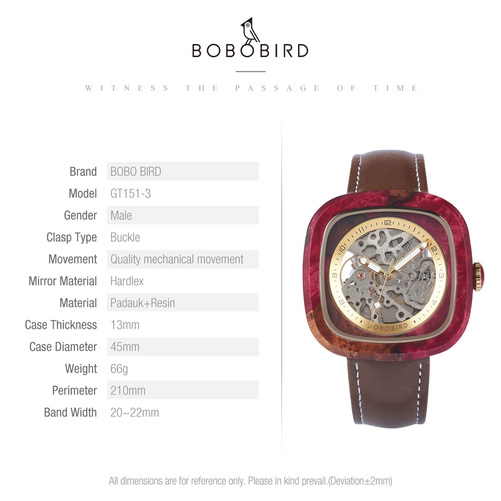 Reloj de pulsera mecánico de madera y resina para hombre BOBO BIRD, personalizado con nombre o logotipo, regalo para novio, admite dropshipping