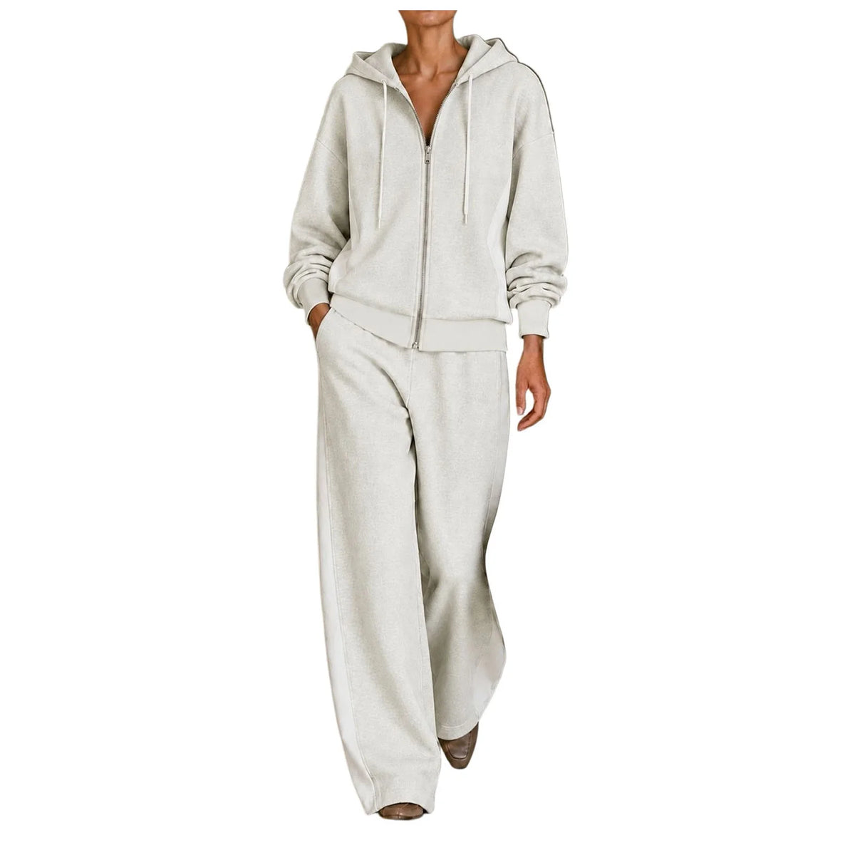 Conjunto deportivo de 2 piezas para mujer en poliéster con sudadera con cremallera y pantalones holgados