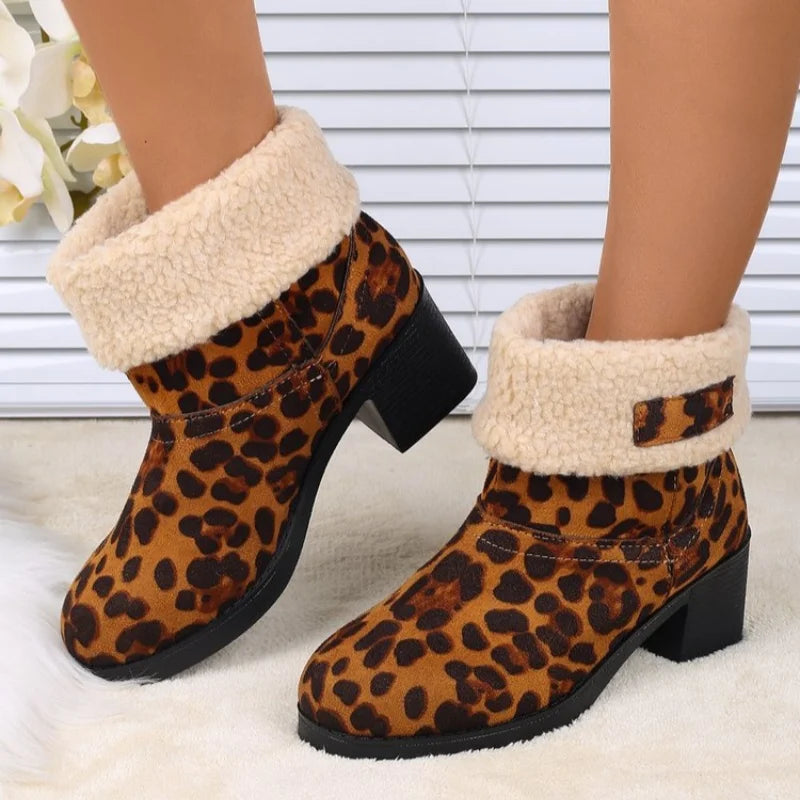 Women's Mid-Calf Square Heel Microfiber Winter Boots with Plush Lining