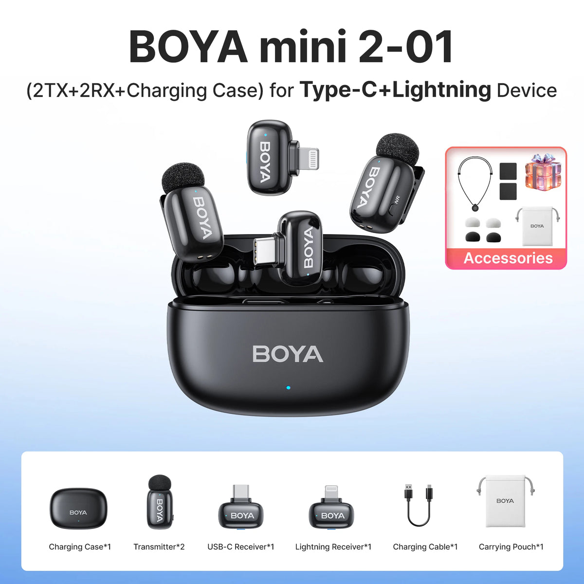 Micrófono de solapa inalámbrico BOYA Mini 2 con reducción de ruido por IA