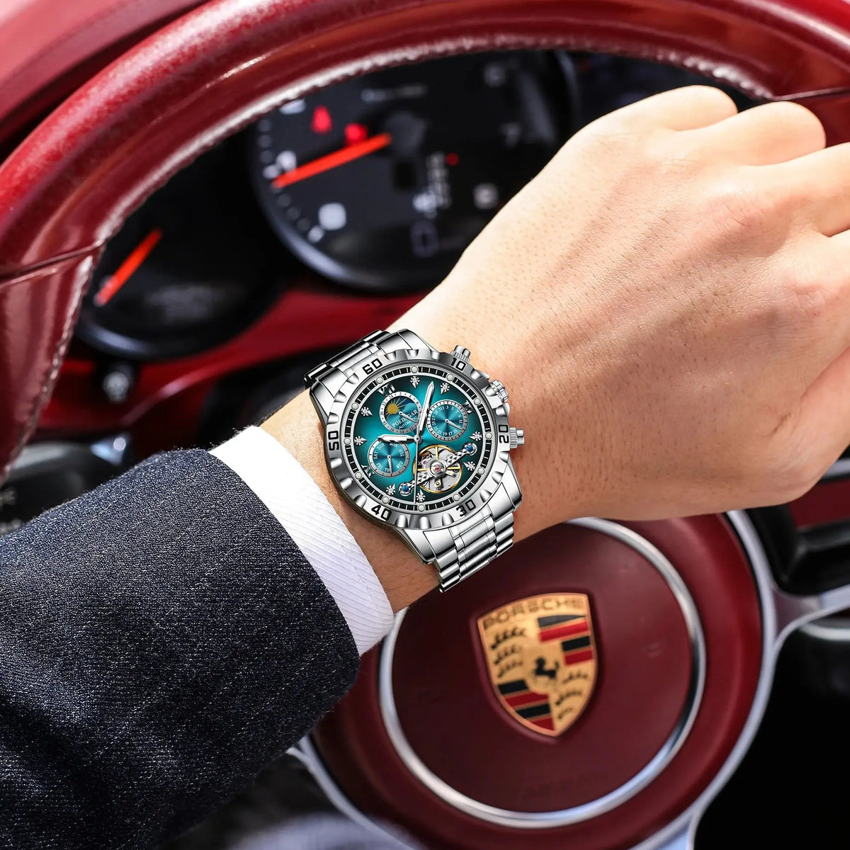 POEDAGAR Lovers Wristwatch Mechanical Waterproof Boyfriend Watch Hollow Tourbillon Automatic Stainless Steel Men's Watches Reloj