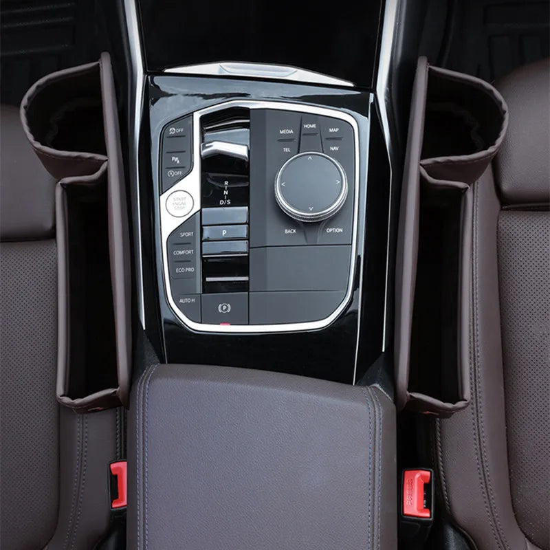 Leather Car Seat Gap Organizer with Cup Holder and Storage Pocket