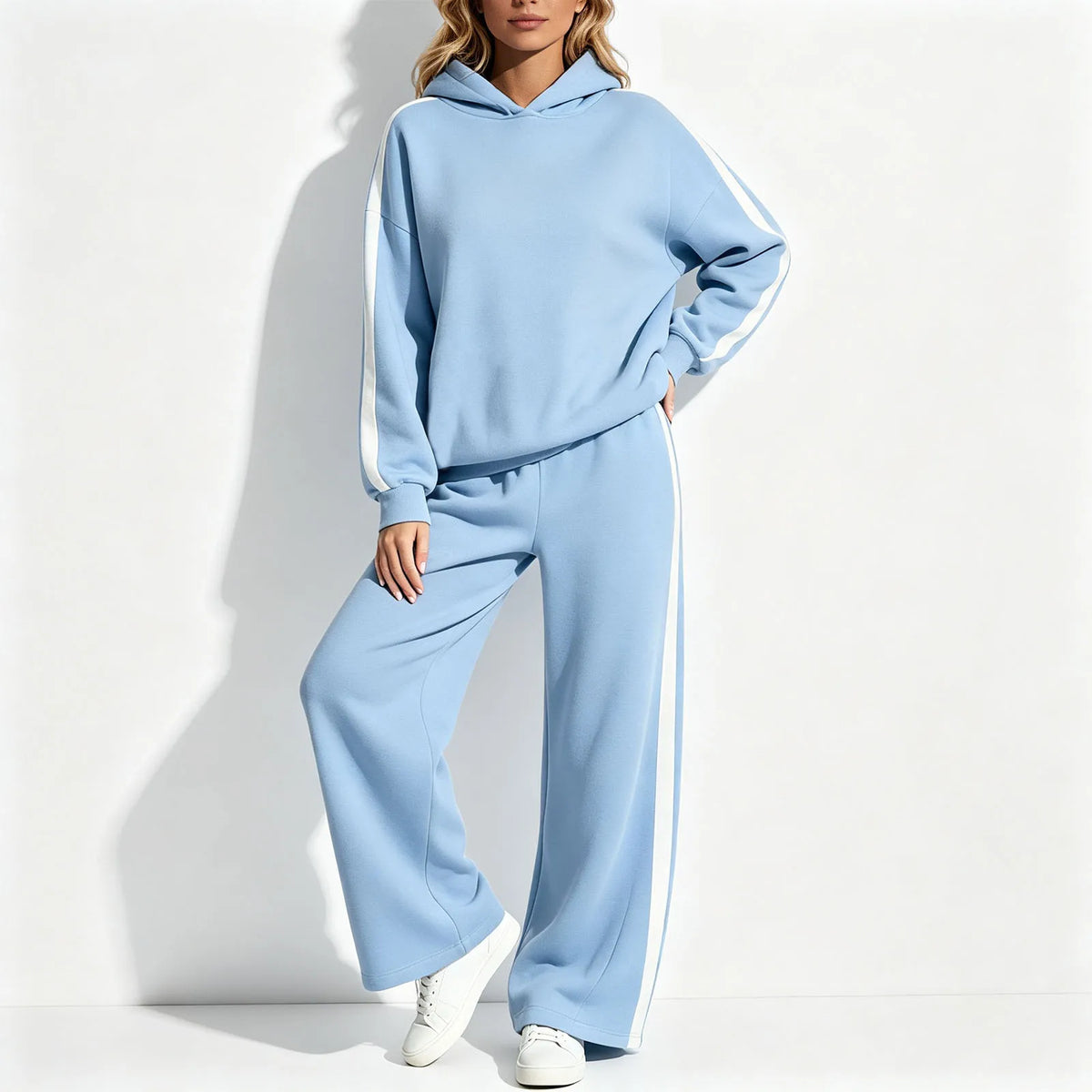 Women's 2-Piece Polyester Velvet Tracksuit with Hoodie and Jogger Pants