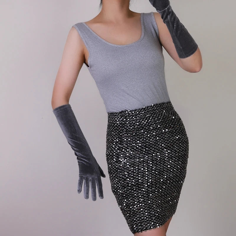 Guantes de terciopelo de 70 cm extralargos, negros, de ópera, para mujer, de terciopelo cisne de alta elasticidad, con pantalla táctil, guantes de noche para mujer WSR26
