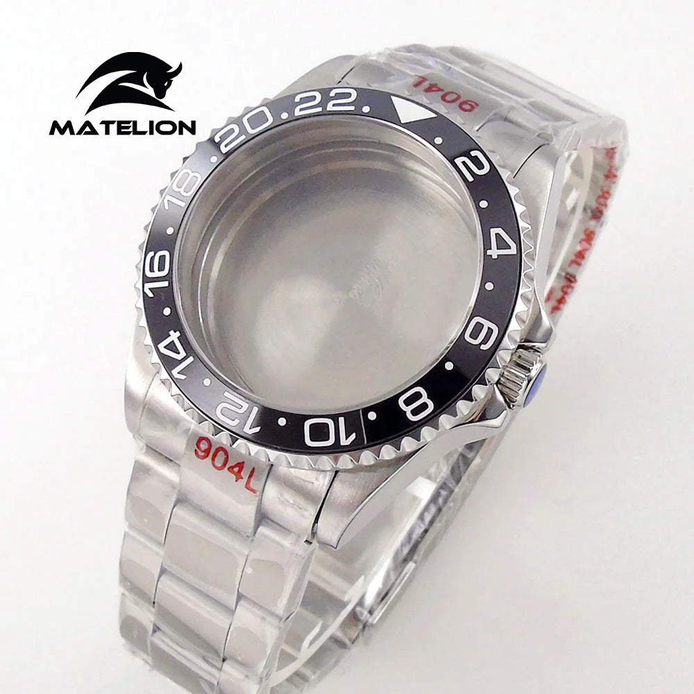 Koperta do zegarka Matelion 20ATM Dive 40mm SUB, pasuje do mechanizmów NH35, NH34 GMT, ETA 2824, PT5000, stalowa bransoleta, szafirowe szkło, 120 kliknięć, przesuwane zapięcie