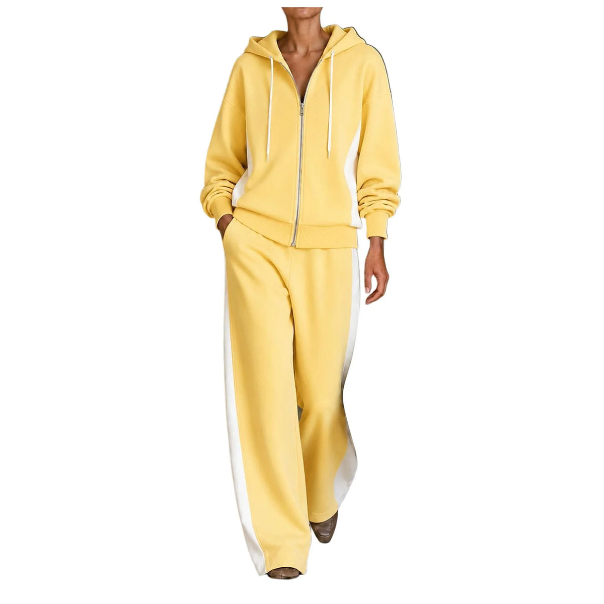 Conjunto deportivo de 2 piezas para mujer en poliéster con sudadera con cremallera y pantalones holgados