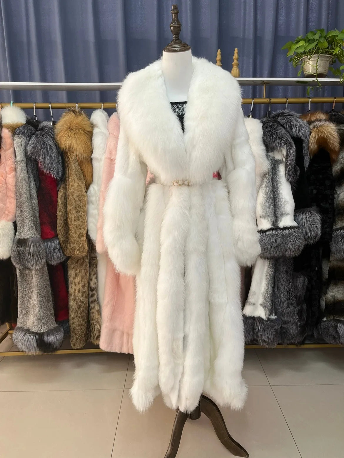 2026 Autumn Luxury Real Fox Fur Coat Long Women Genuine Rex Rabbit Fur Coat Famale Outerwear