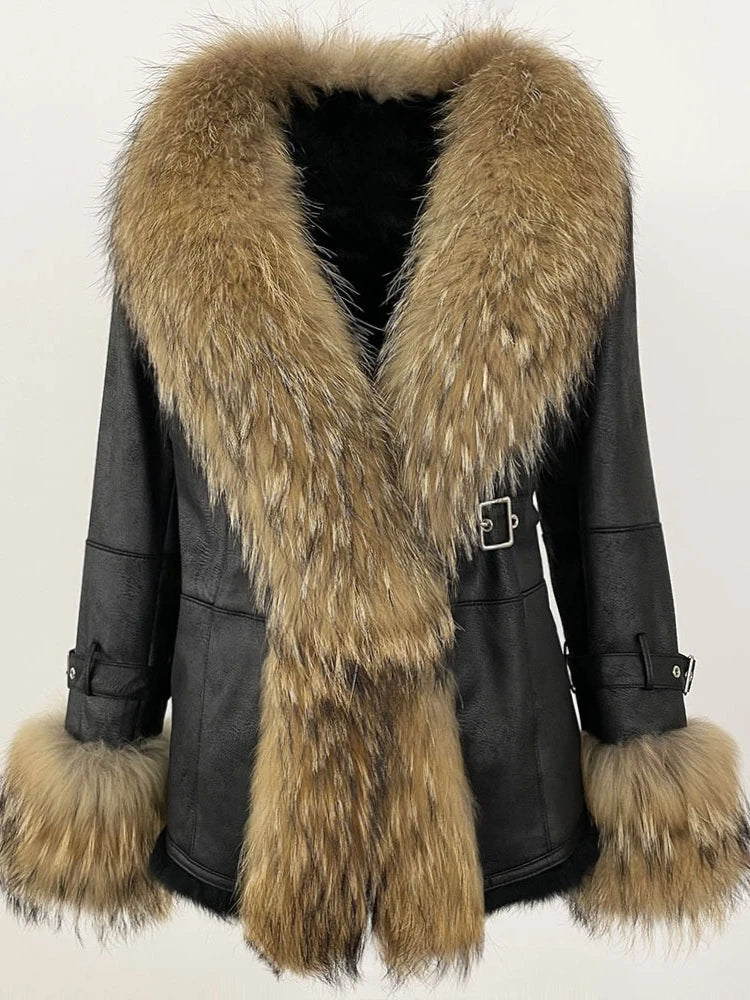 OFTBUY Winter Jacket Women New Real Raccoon